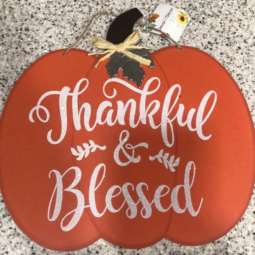 🆕🍁 Pumpkin Thankful & Blessed Plaque